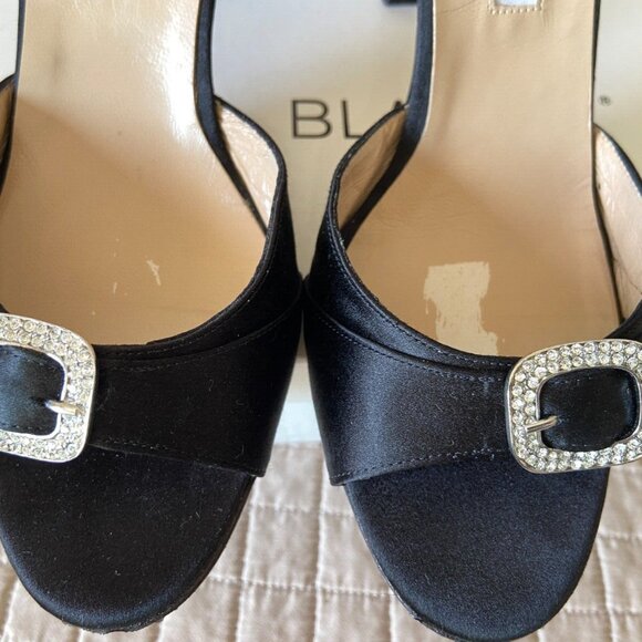 Manolo Blahnik Black Satin Crystal Jeweled Peep-Toe D'Orsay Pumps - Picture 4 of 10